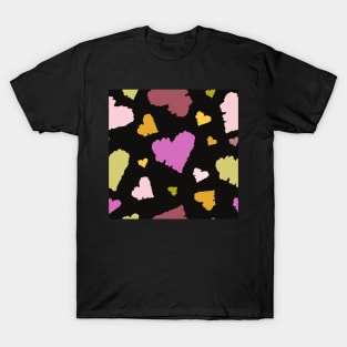 Violet and gold hearts on black background T-Shirt